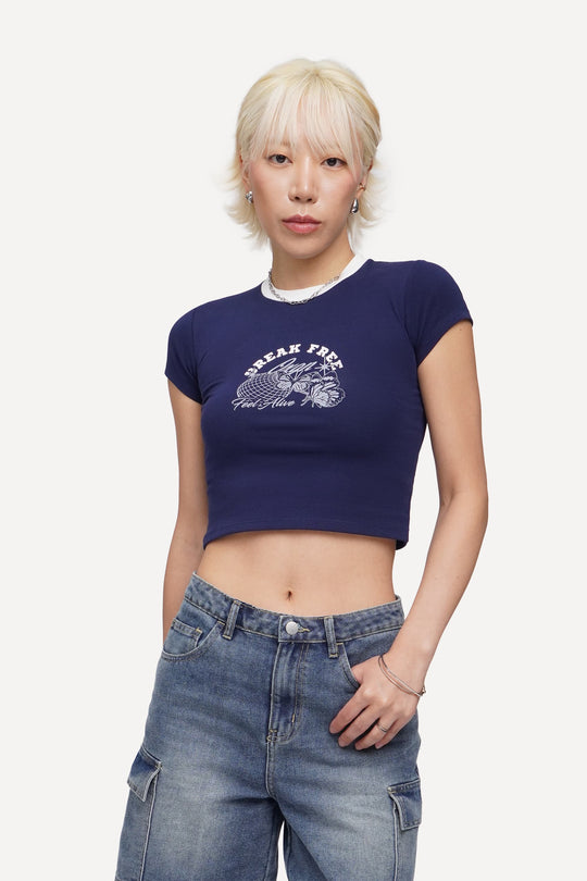 Ringer Graphic Cropped T-Shirt