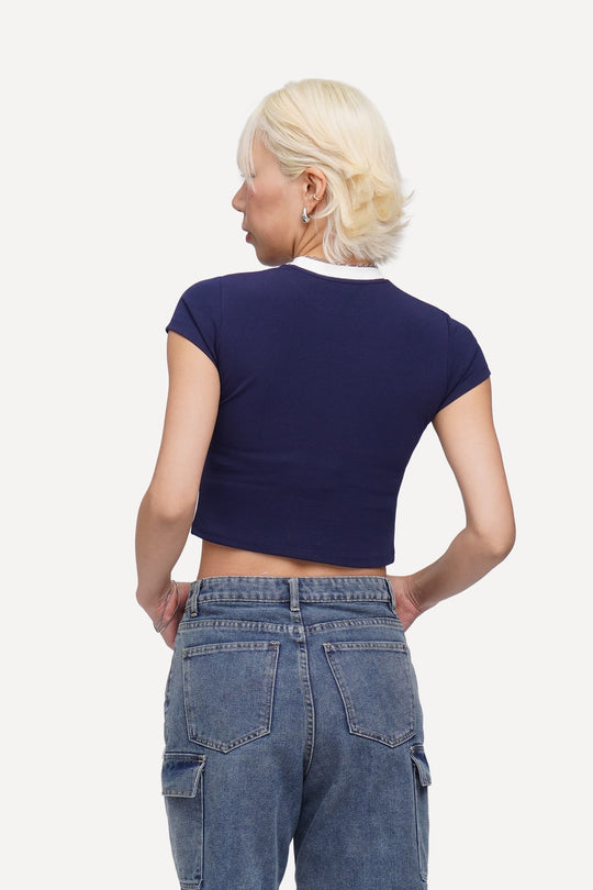 Ringer Graphic Cropped T-Shirt