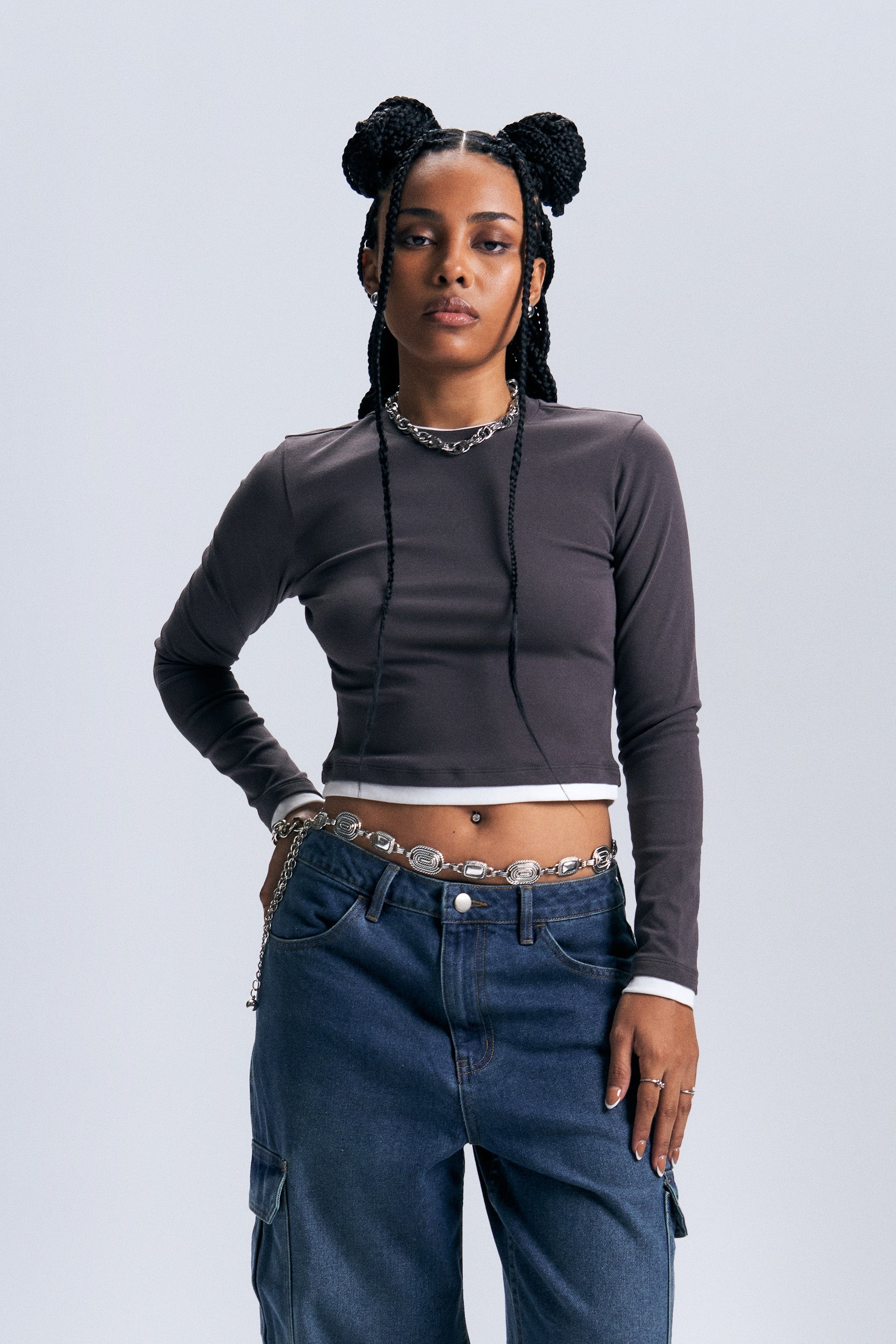 Double Layer Long Sleeves Slim Cropped Top – OXGN