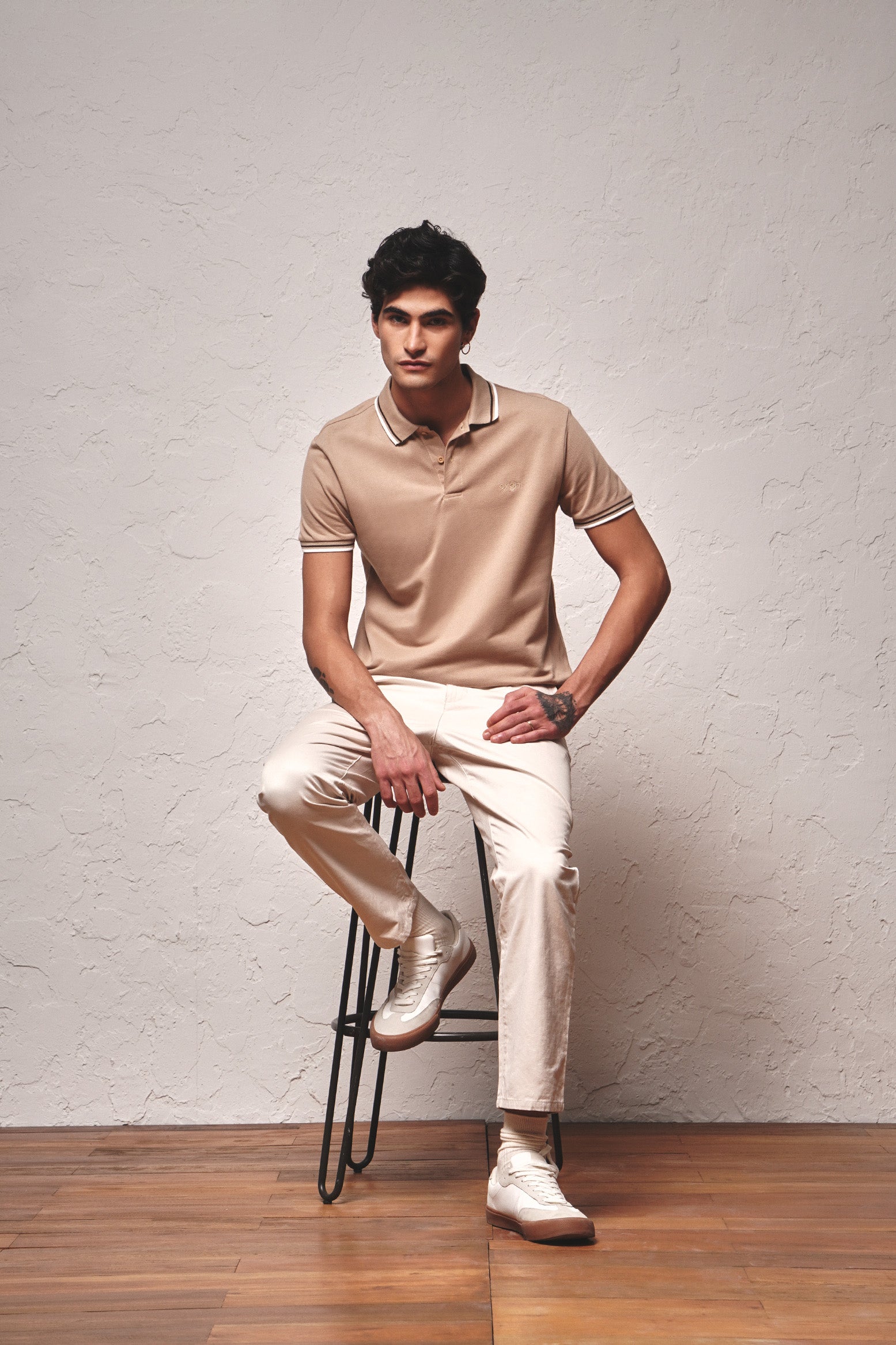 Striped Collar Pique Polo