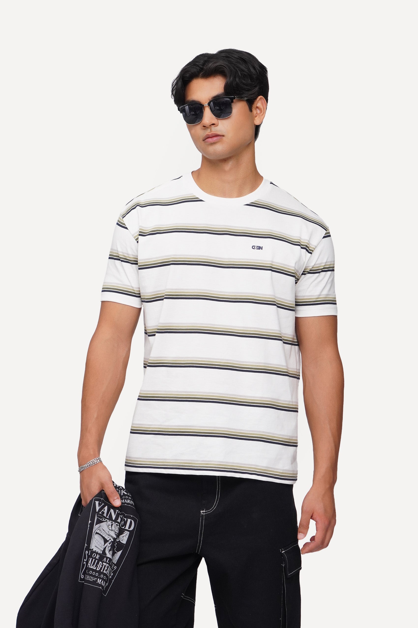 codegraphy☆Overfit Striped Collar Short Sleeve T-Shirt Men's Short Sleeved Polo Shirt Striped Colorblocked Casual