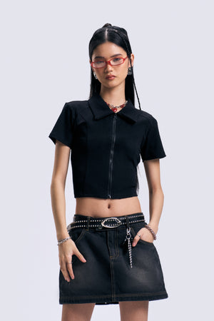 Zip-Up Cropped Polo