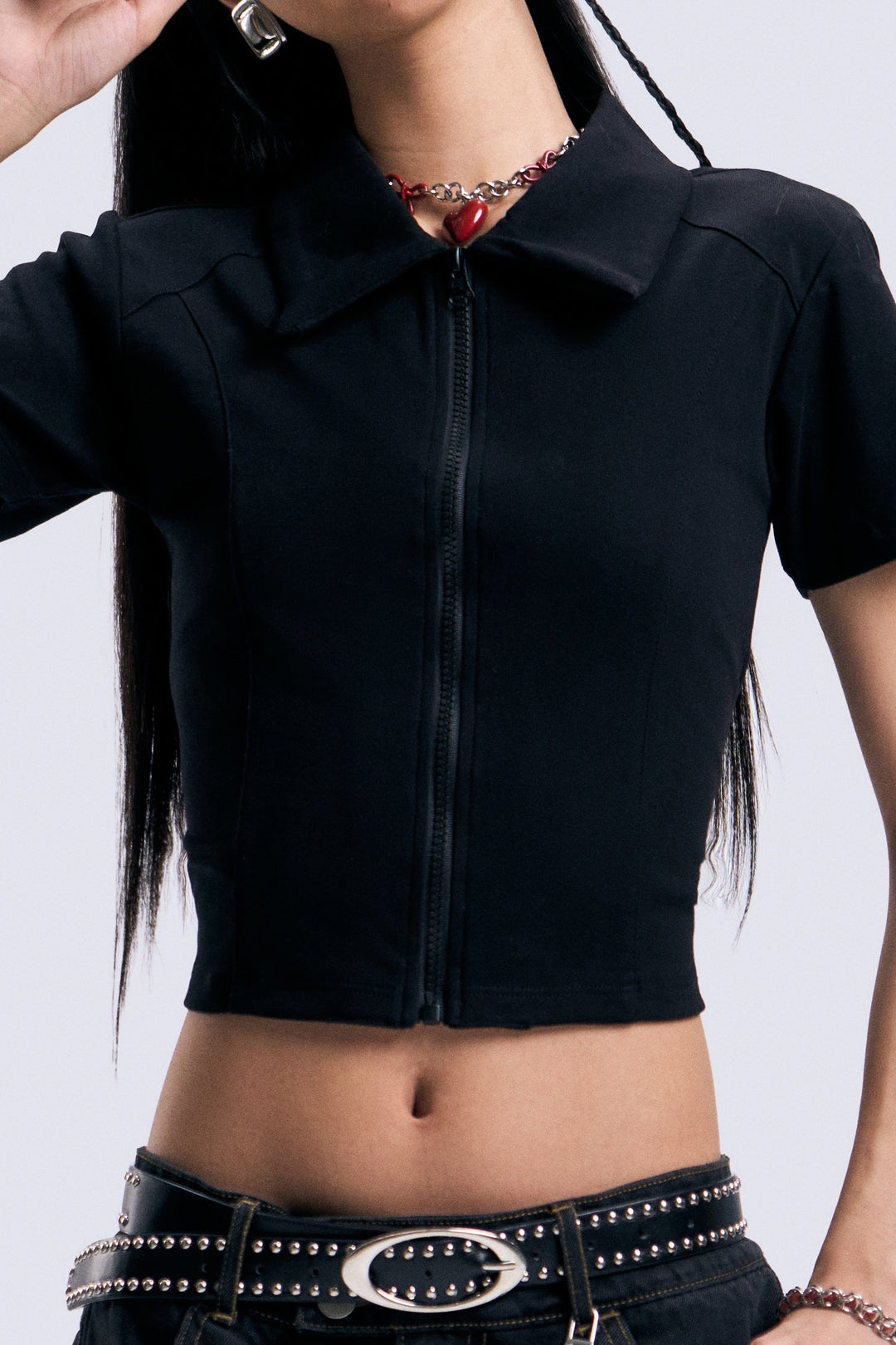 Zip-Up Cropped Polo