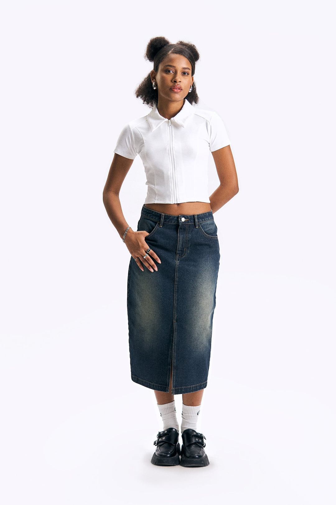Zip-Up Cropped Polo