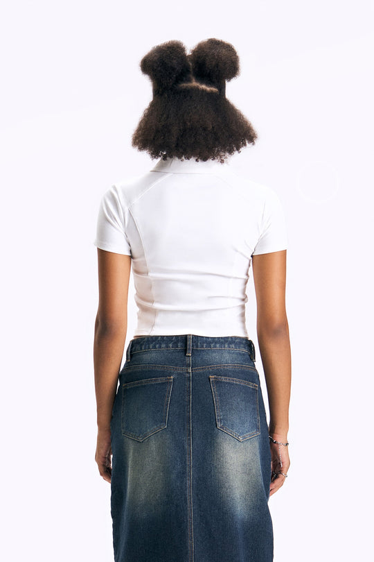 Zip-Up Cropped Polo