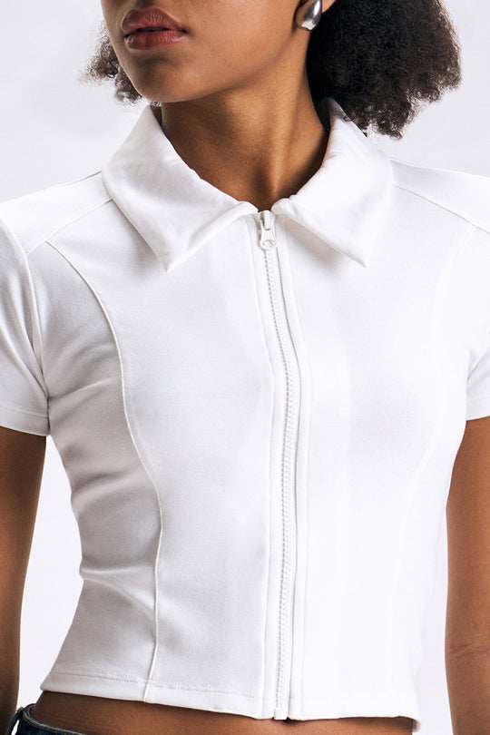 Zip-Up Cropped Polo