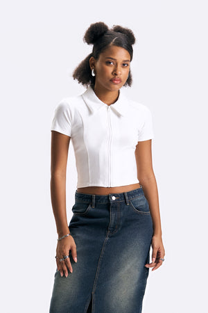Zip-Up Cropped Polo