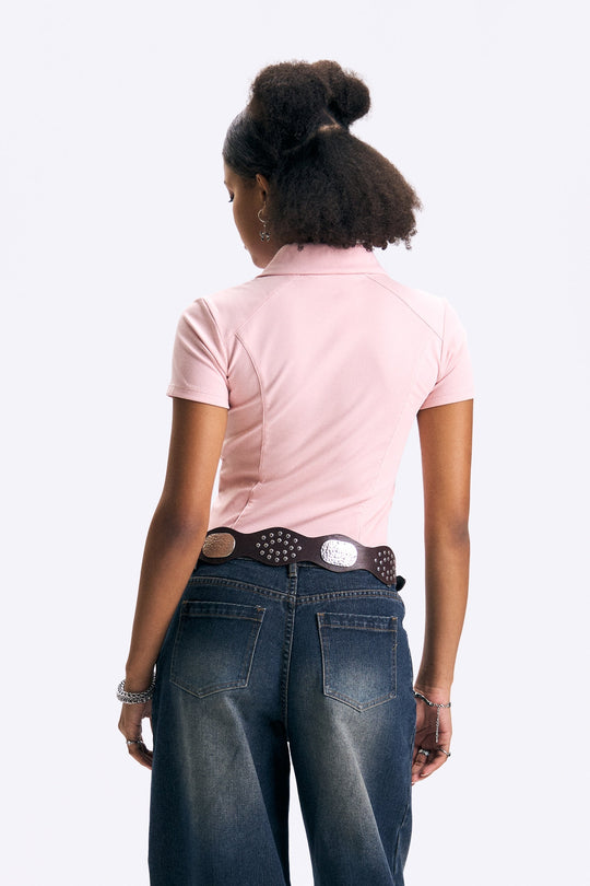 Zip-Up Cropped Polo