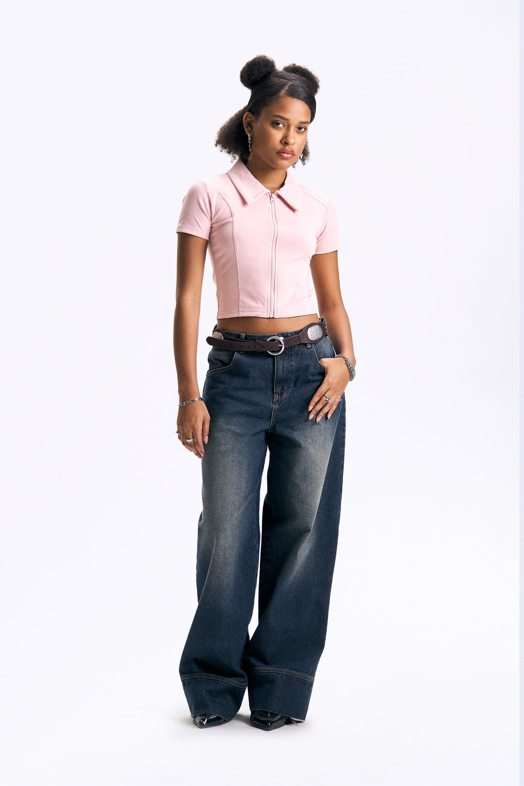 Zip-Up Cropped Polo