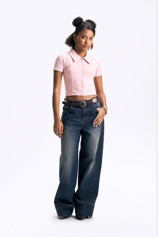 Zip-Up Cropped Polo