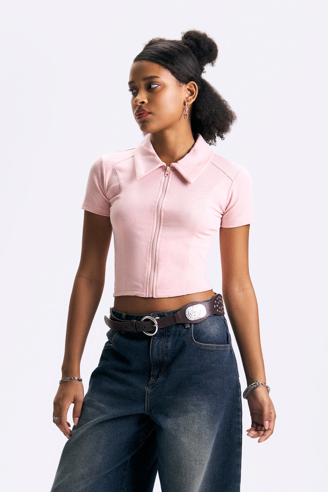 Zip-Up Cropped Polo