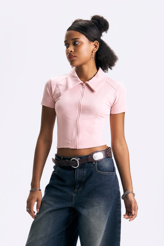 Zip-Up Cropped Polo