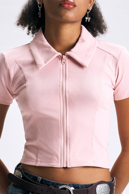 Zip-Up Cropped Polo