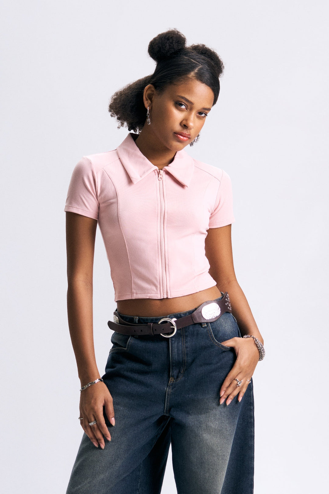 Zip-Up Cropped Polo