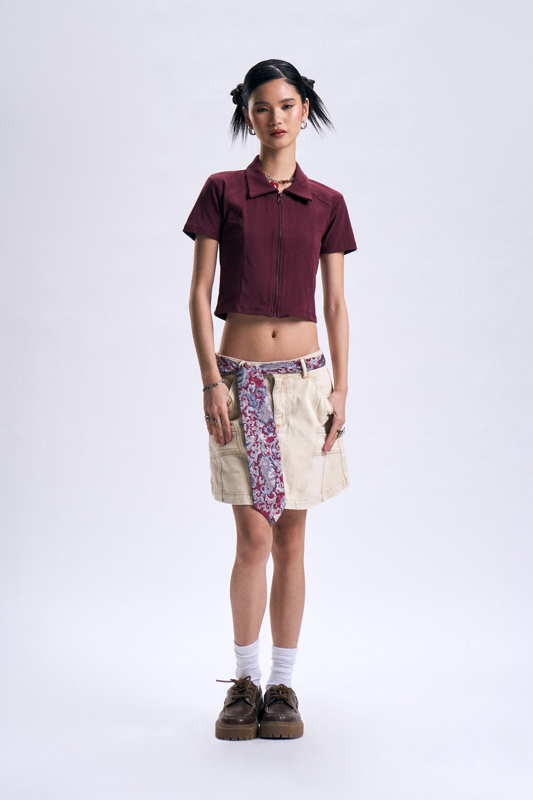 Zip-Up Cropped Polo