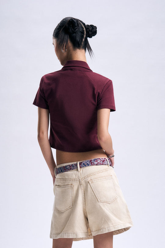 Zip-Up Cropped Polo