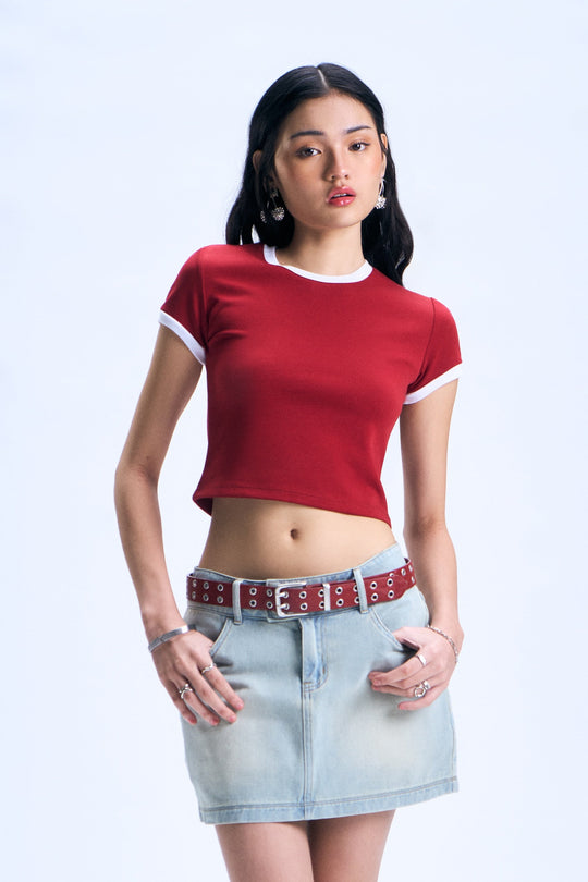 Ringer Slim Cropped T-Shirt