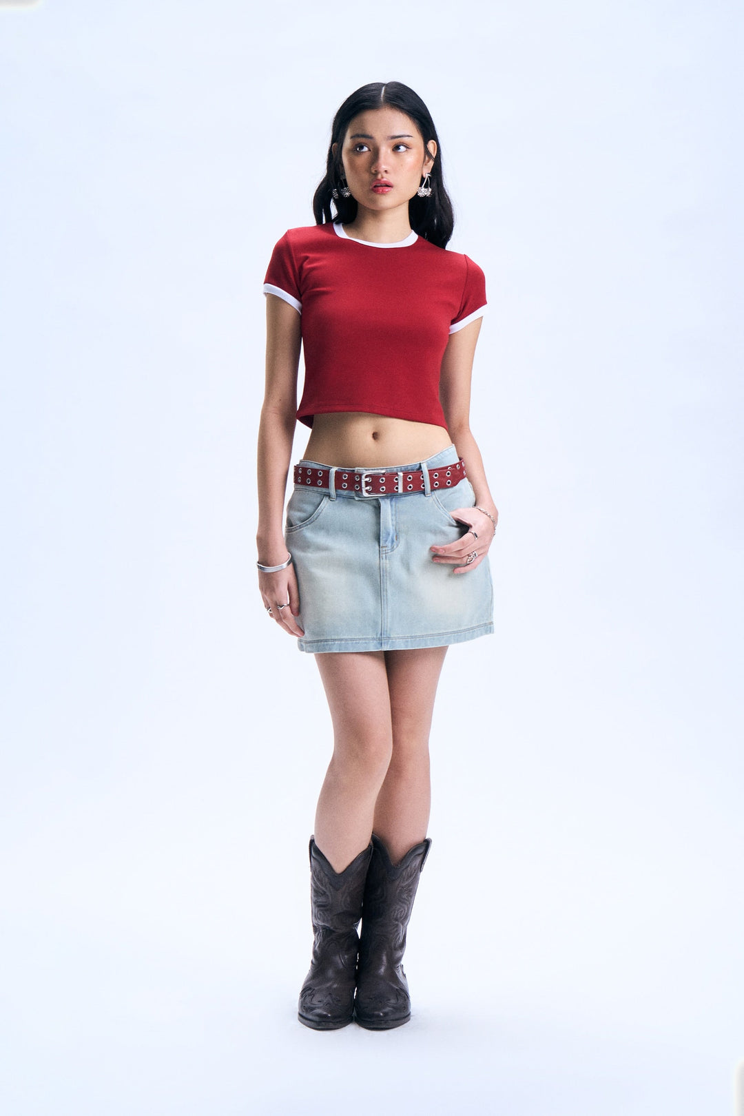Ringer Slim Cropped T-Shirt