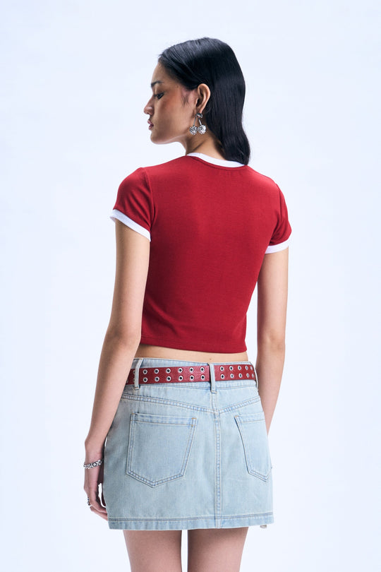 Ringer Slim Cropped T-Shirt