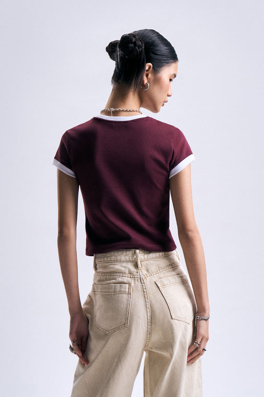 Ringer Slim Cropped T-Shirt