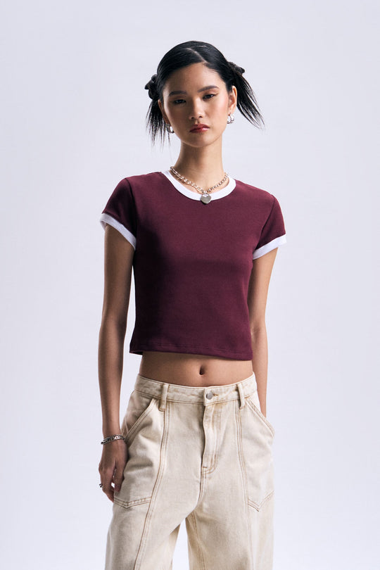 Ringer Slim Cropped T-Shirt