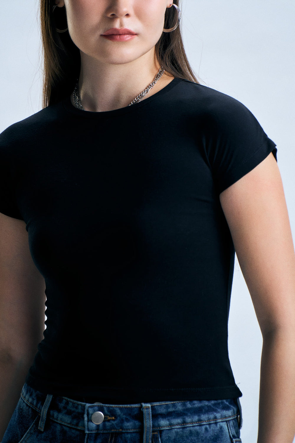 Capped Sleeve Slim T-Shirt