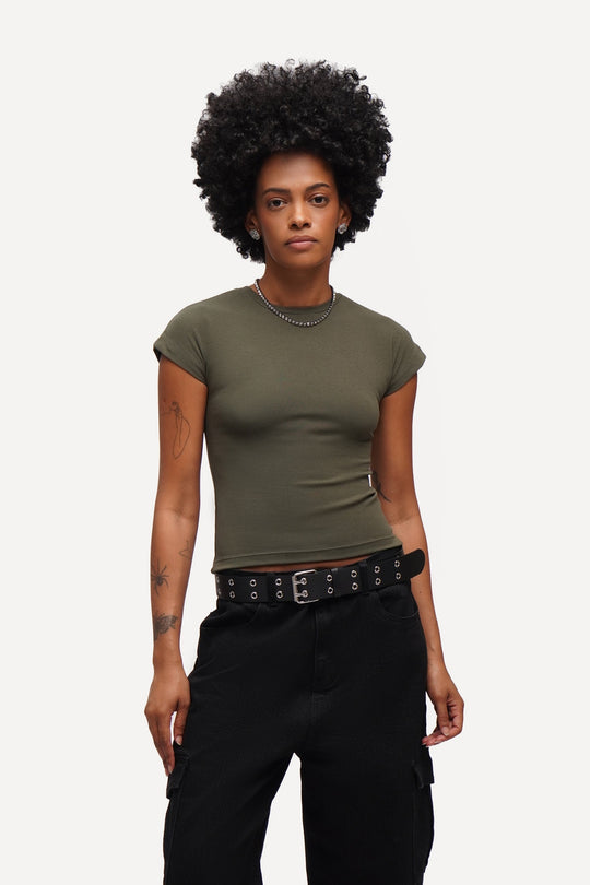 Capped Sleeve Slim T-Shirt
