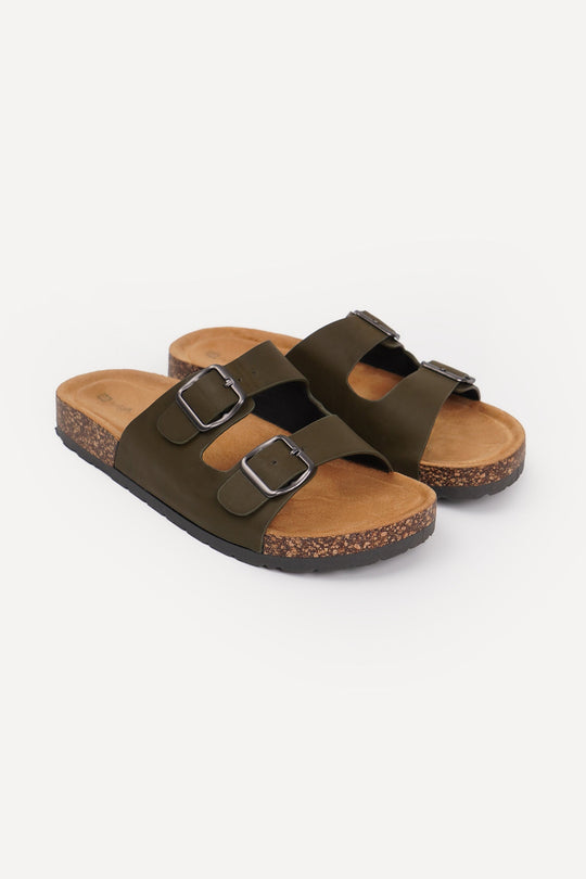 Men's Double Band Cork Sole Slides