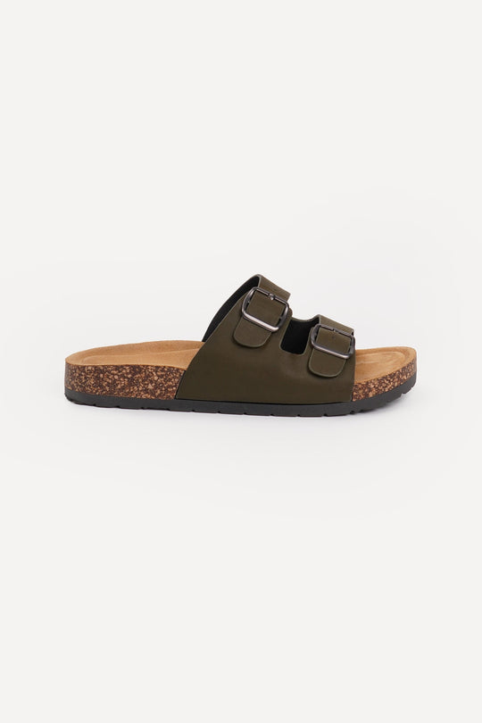 Men's Double Band Cork Sole Slides