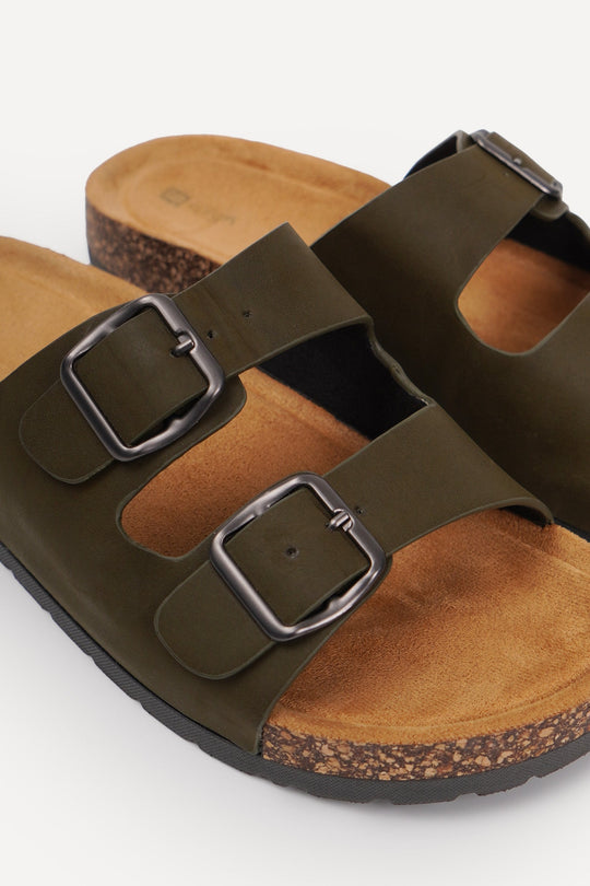 Men's Double Band Cork Sole Slides