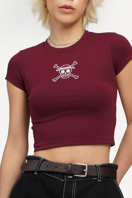 Rhinestone Slim Cropped T-Shirt