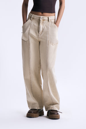 Panelled Washed Straight Jeans