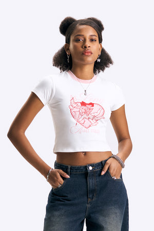 Ringer Graphic Slim Cropped T-Shirt