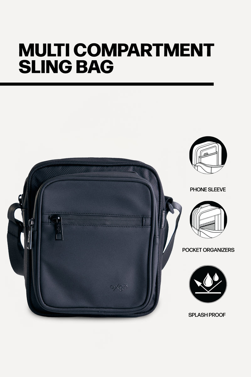 Multi Compartment Water Repellent Sling Bag