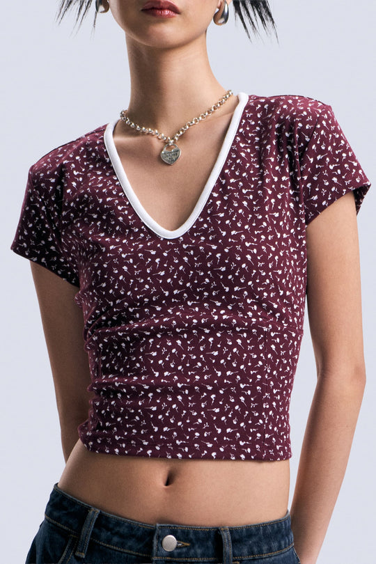 Ditsy Floral Slim Cropped T-Shirt