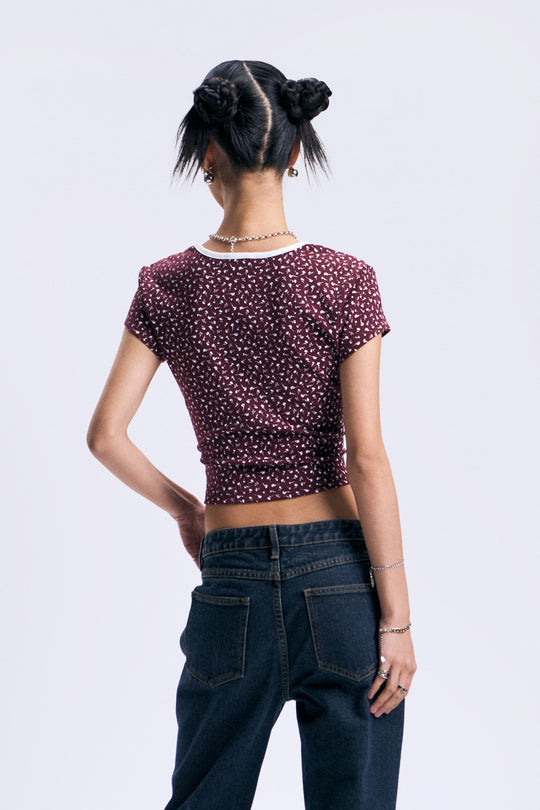 Ditsy Floral Slim Cropped T-Shirt