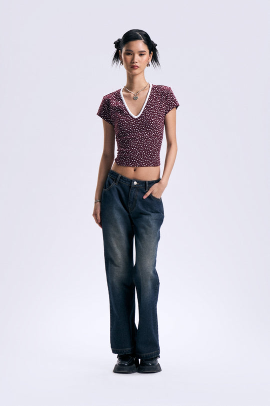 Ditsy Floral Slim Cropped T-Shirt