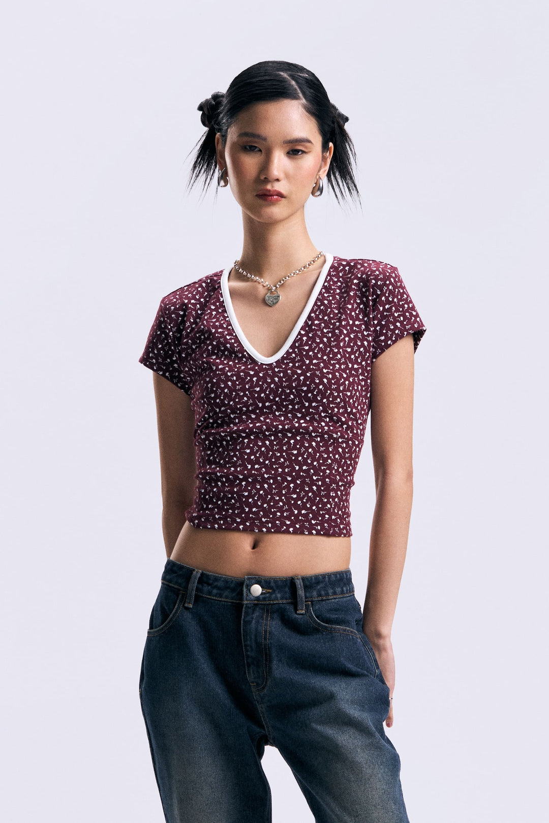 Ditsy Floral Slim Cropped T-Shirt