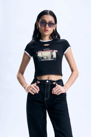 Ringer Graphic Slim Cropped T-Shirt