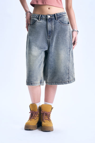 Washed Denim Skater Shorts