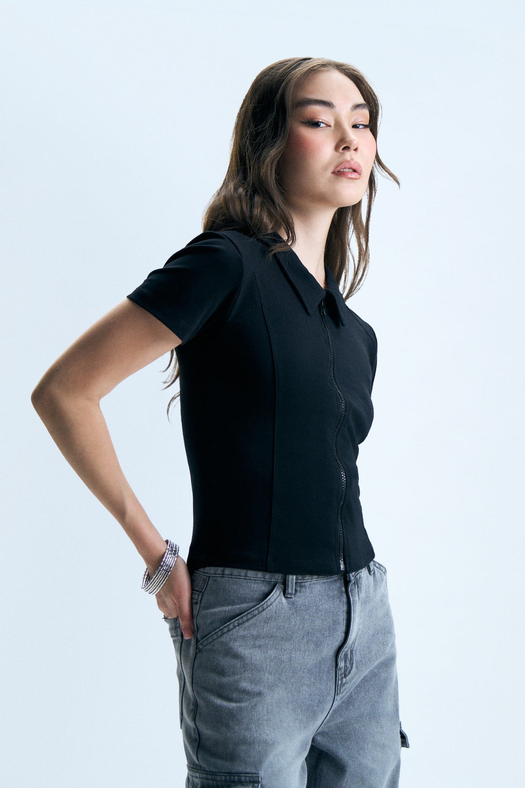 Zip-Up Slim Polo