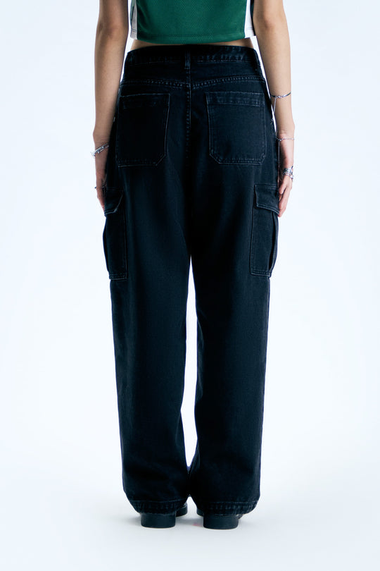 Washed Cargo Straight Jeans