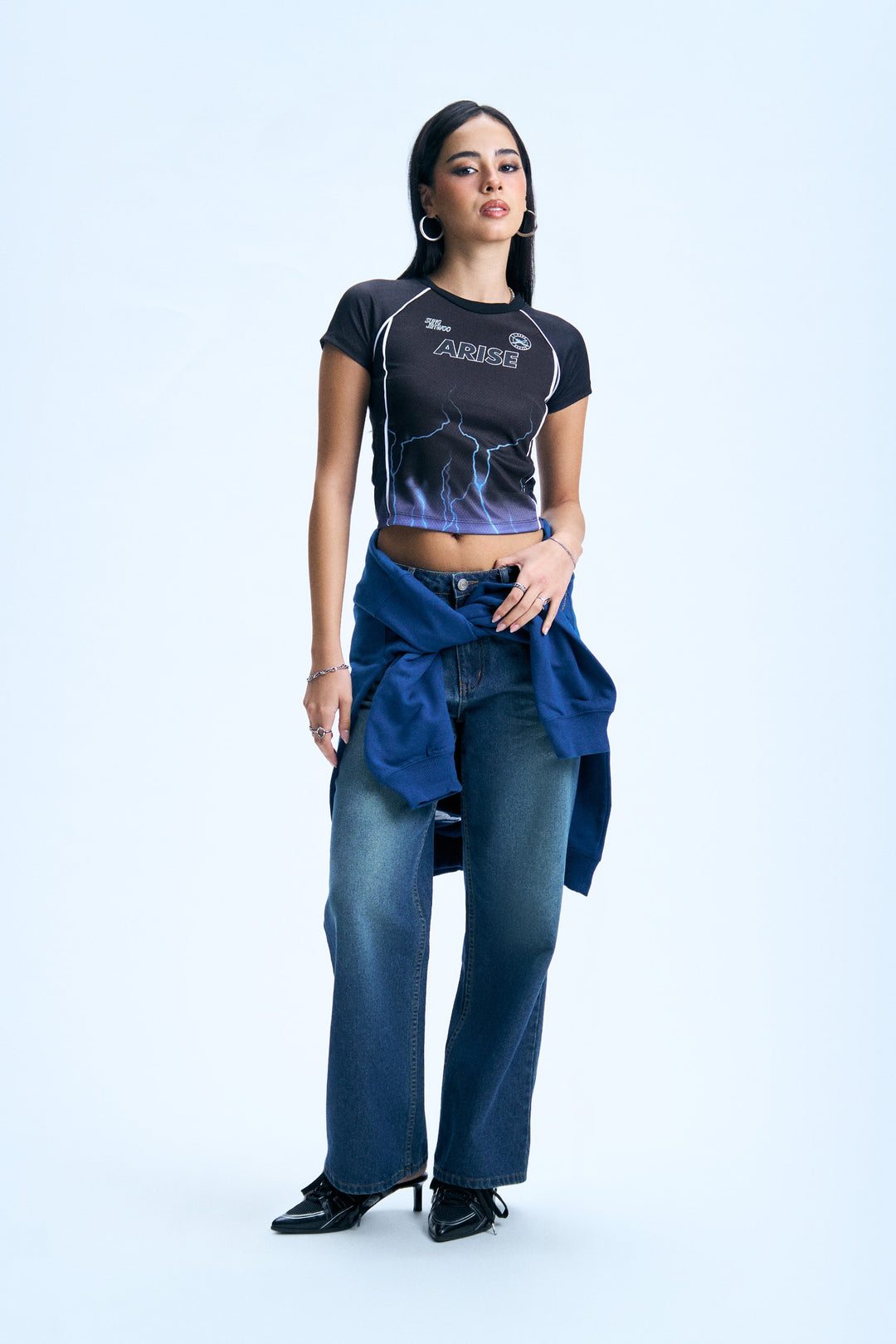 Raglan Jersey Graphic Slim Cropped T-Shirt