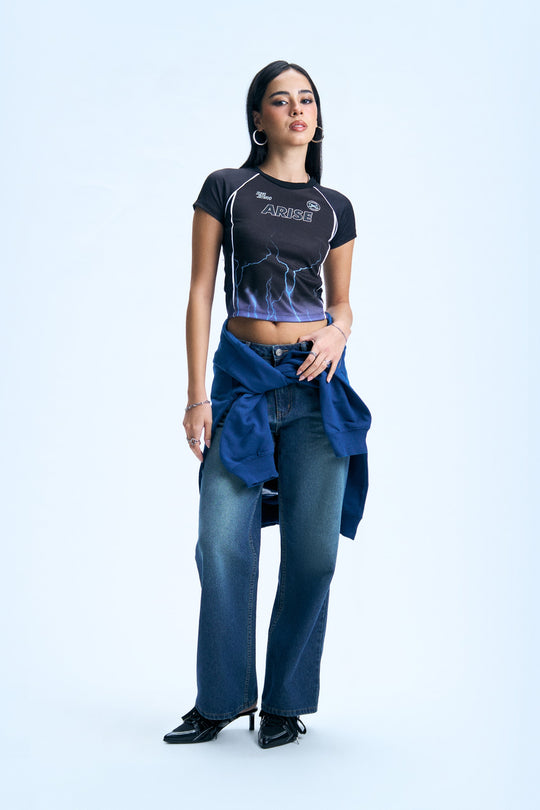 Raglan Jersey Graphic Slim Cropped T-Shirt