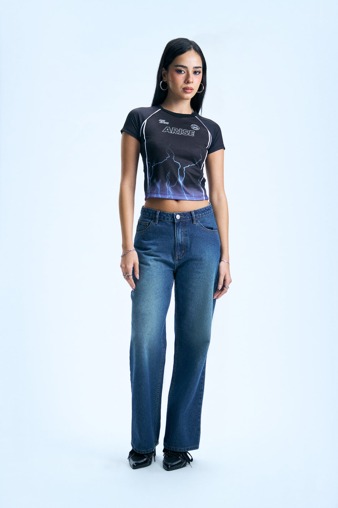 Raglan Jersey Graphic Slim Cropped T-Shirt