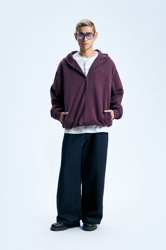 Zip-Up Embroidered Hoodie