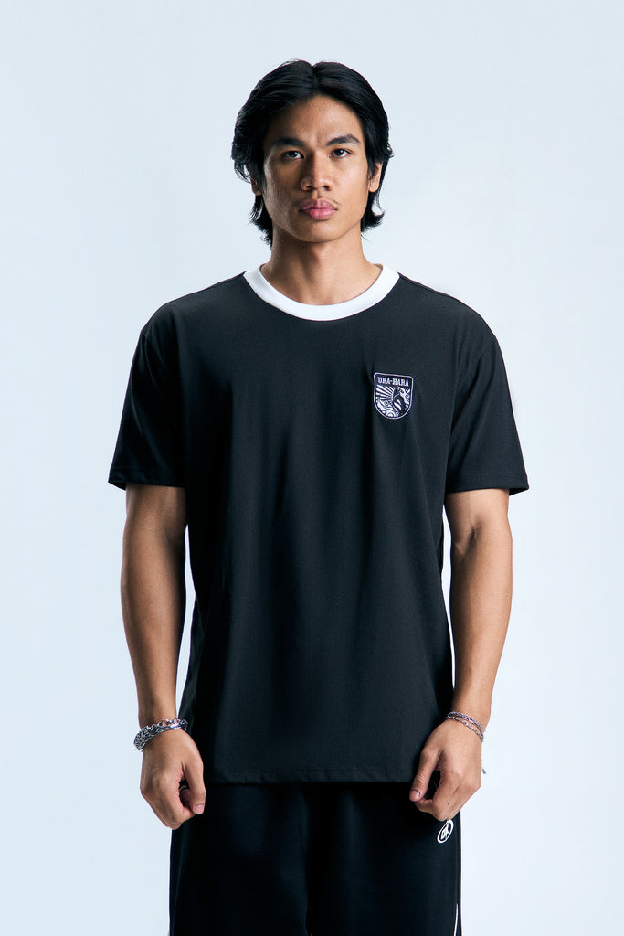 soyy. VLOUR RINGER T(charcoal×azuki) Ringer Embroidered T-Shirt – OXGN