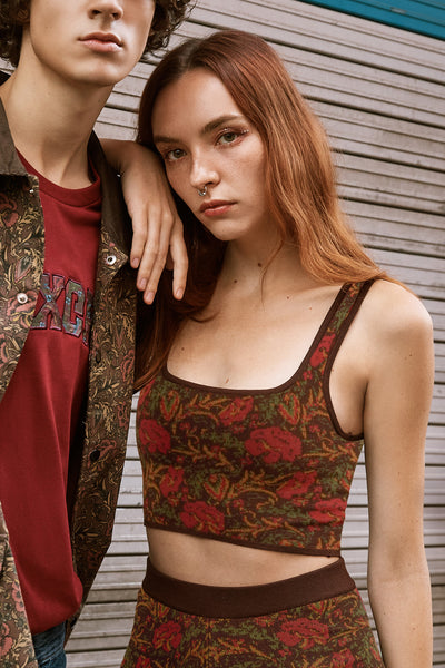 Jacquard All Over Print Square Neck Tank Top