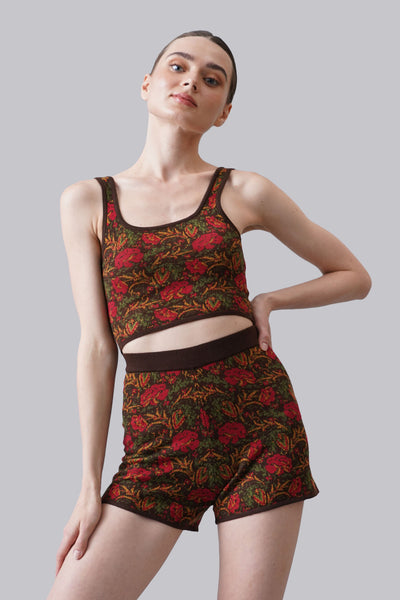 Jacquard All Over Print Square Neck Tank Top