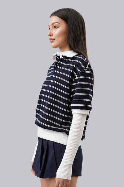 Semi Crop Stripe Polo Shirt